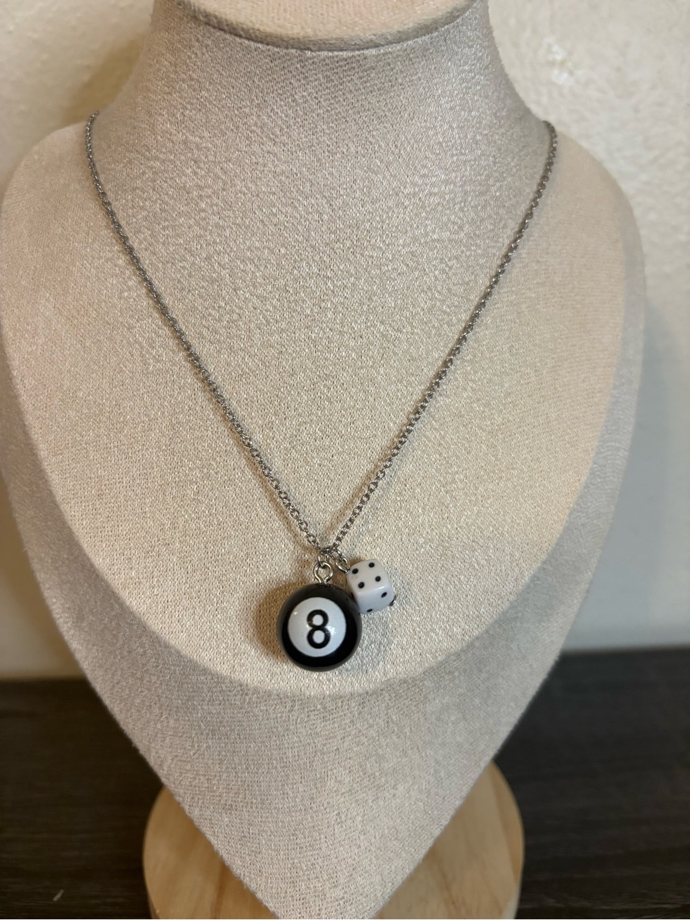 Handmade Silver 8 Ball/Dice Charm Necklace | Waterproof & Tarnish Resistant